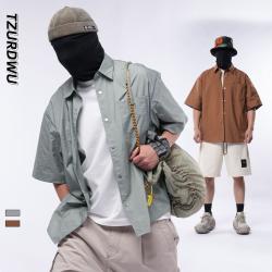 衬衫男装纯色休闲衬衣外穿夏季高品质宽松潮牌寸衫男士短袖衬衫